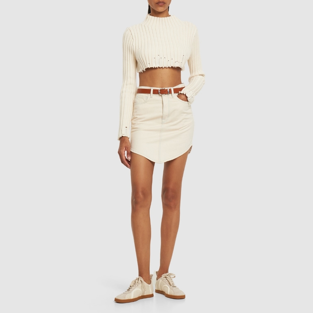 NWT Triarchy Organic Cotton Ms Hart Petal Hem White Denim Skirt, Sz 25/2